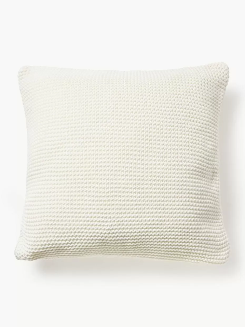 Dekokissen-Westwing Collection Strick-Kissenhülle Adalyn aus Bio-Baumwolle Off White