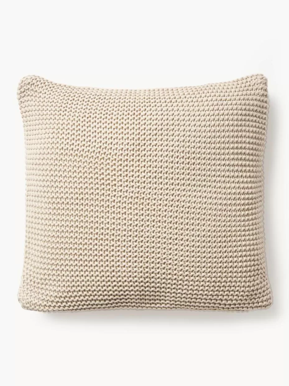 Dekokissen-Westwing Collection Strick-Kissenhülle Adalyn aus Bio-Baumwolle Hellbeige