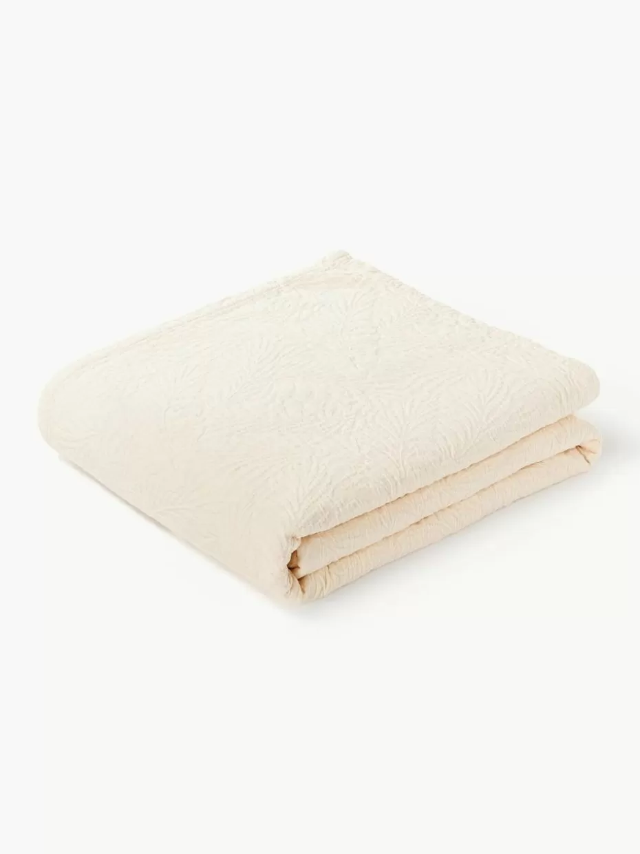 Tagesdecken & Bettüberwürfe-Westwing Collection Strukturierte Baumwoll-Tagesdecke Panra Off-White