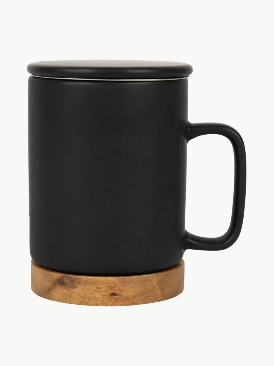 Tassen-Westwing Tasse Nordika mit Deckel und Sieb Schwarz, matt, Dunkles Holz