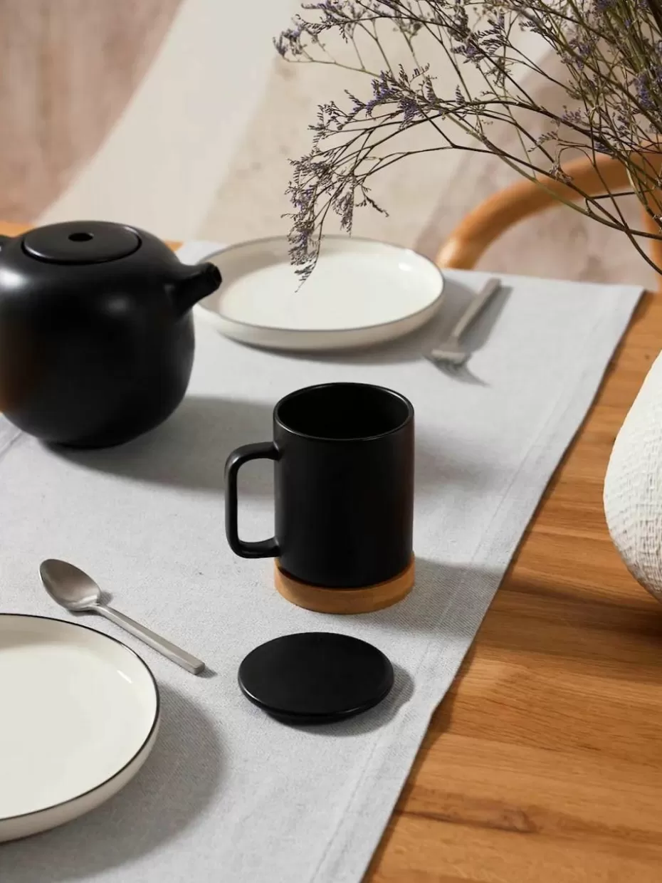 Tassen-Westwing Tasse Nordika mit Deckel und Sieb Schwarz, matt, Dunkles Holz