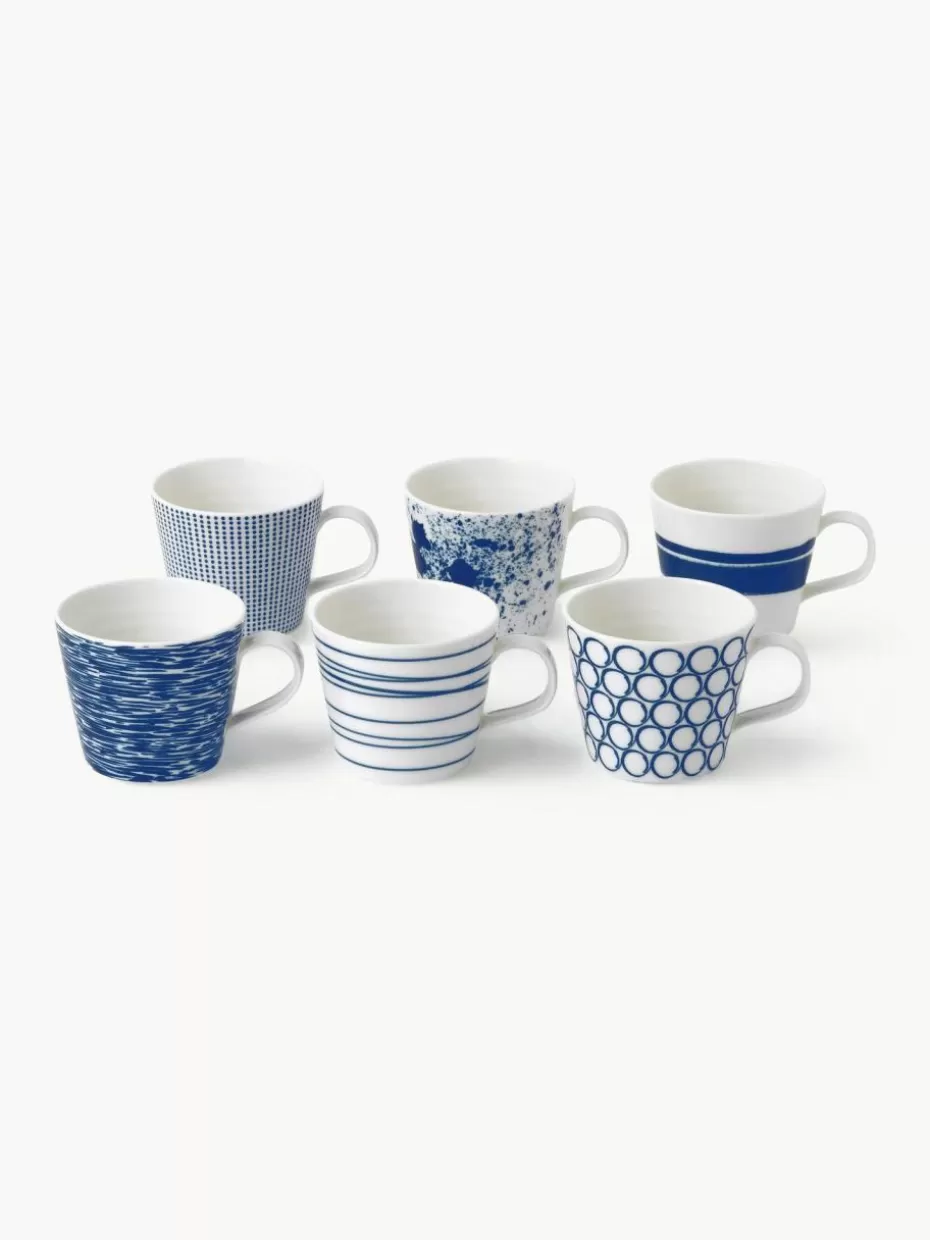 Tassen-Royal Doulton Tassen Pacific Blue aus Porzellan, 6er-Set