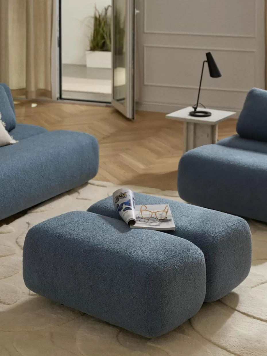 Hocker | Sofaserien-Westwing Collection Teddy-Hocker Caterpillar Teddy Graublau