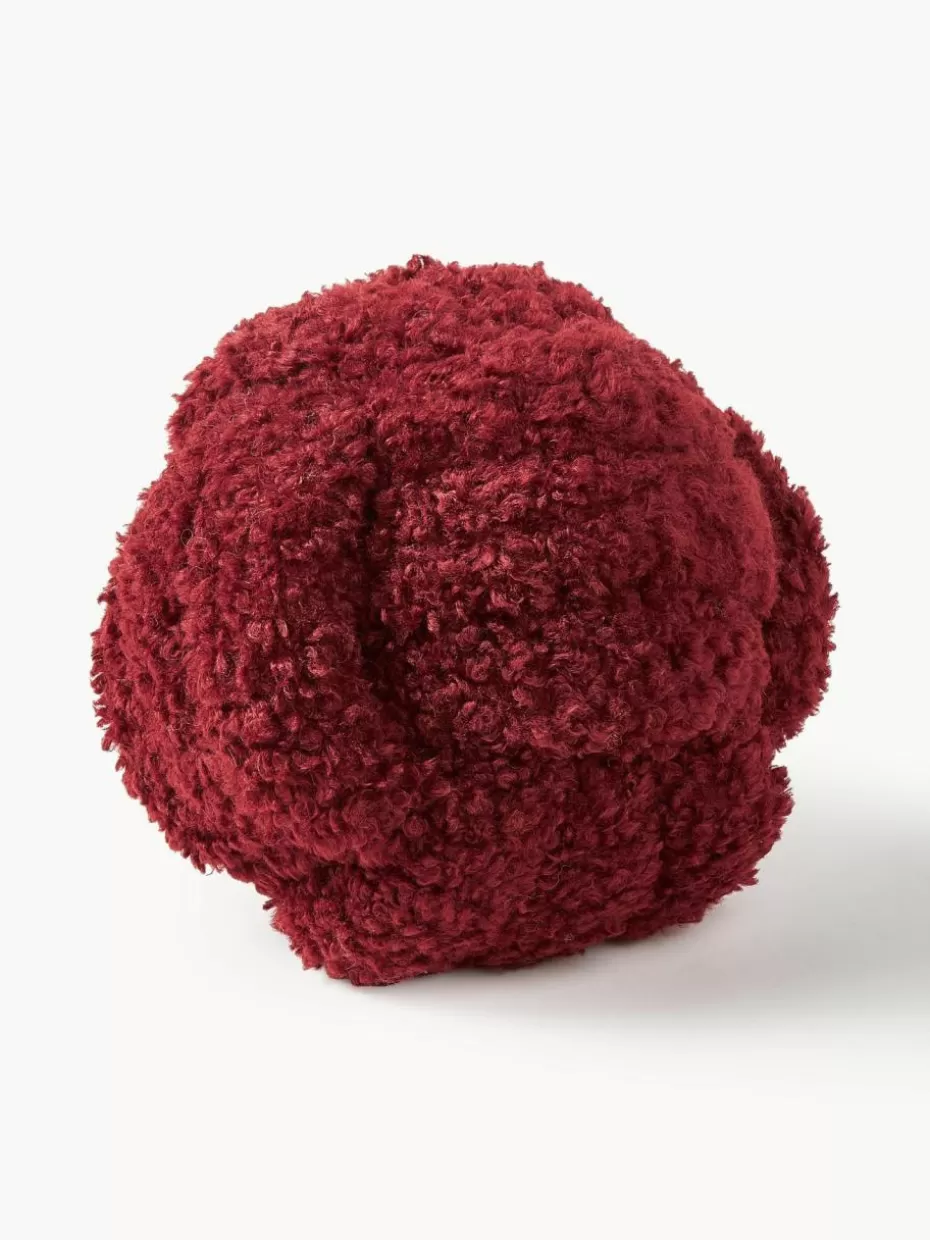 Dekokissen-Westwing Collection Teddy-Knoten-Kissen Dotty Weinrot
