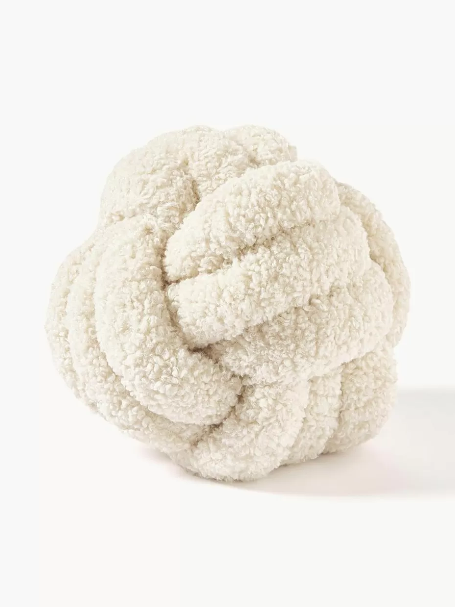Dekokissen-Westwing Collection Teddy-Knoten-Kissen Dotty Cremeweiß