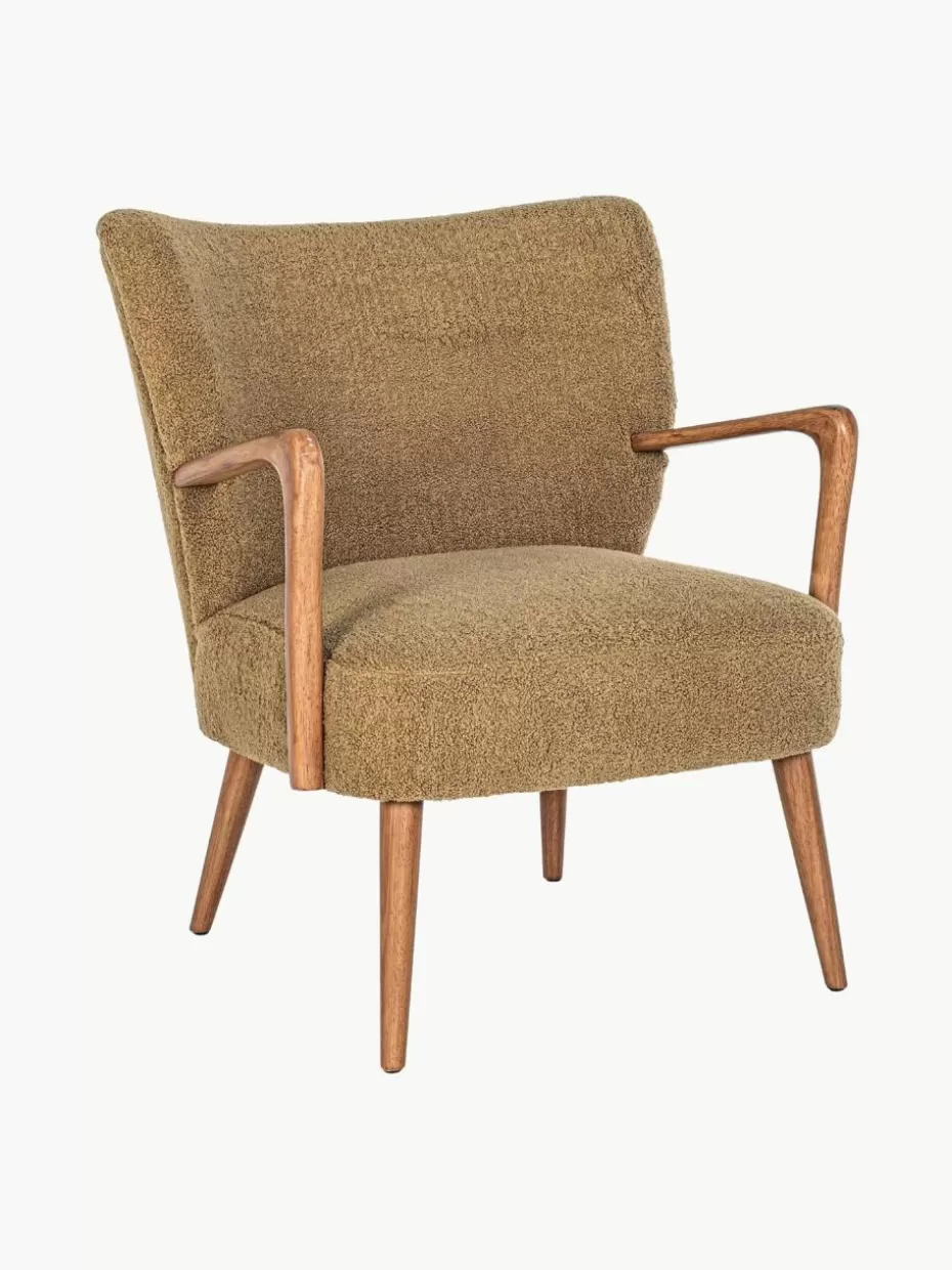 Sessel-Bizzotto Teddy-Loungesessel Moritz mit Armlehnen Teddy Olivgrün, Helles Holz