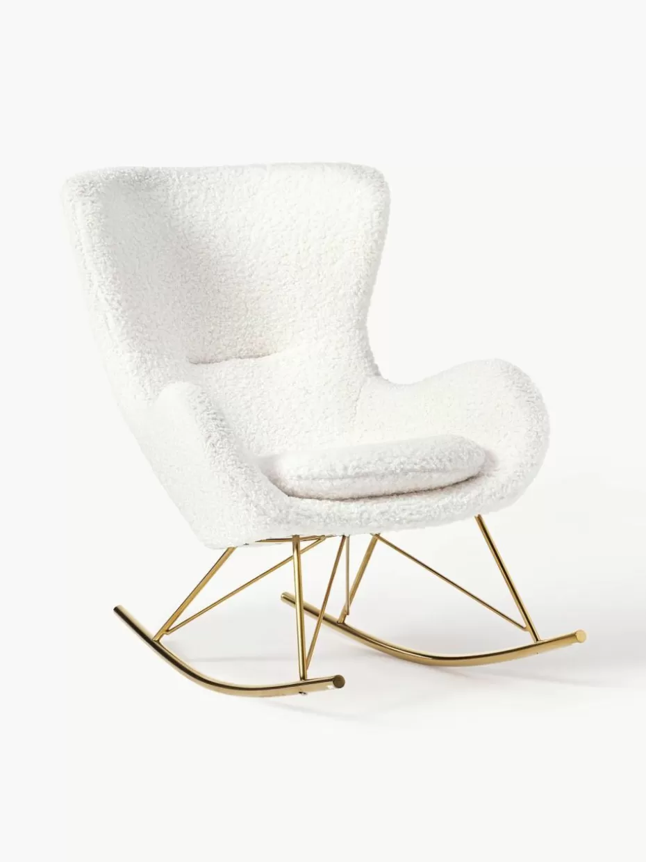 Sessel-Westwing Collection Teddy-Schaukelstuhl Wing mit Metall-Beinen Teddy Cremeweiß, Goldfarben
