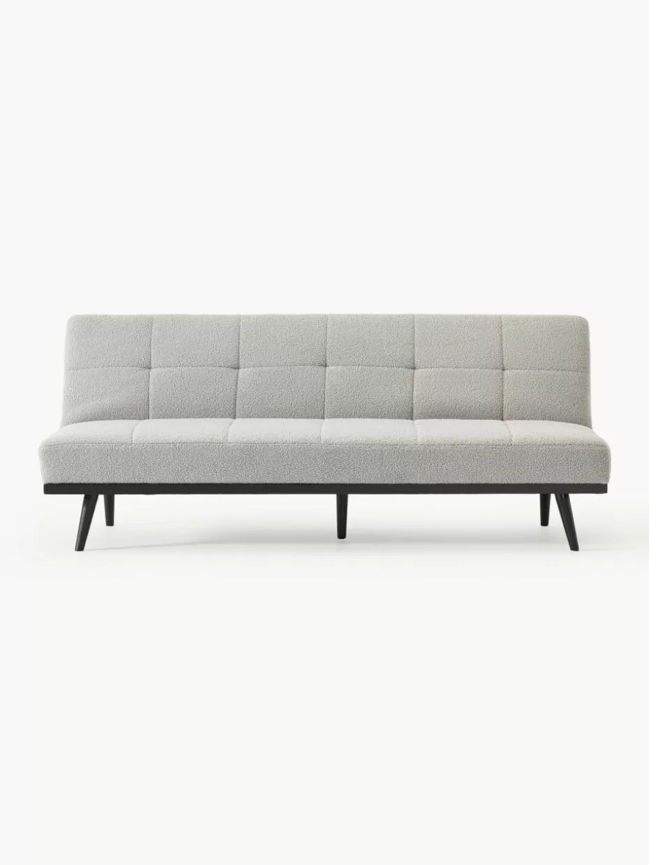 Sofas-Westwing Collection Teddy-Schlafsofa Evy (3-Sitzer) Teddy Hellgrau, Schwarz