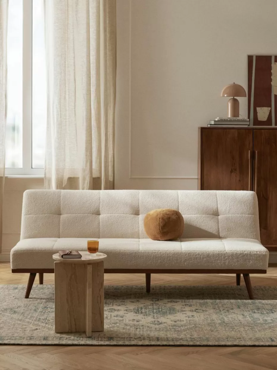Sofas-Westwing Collection Teddy-Schlafsofa Evy (3-Sitzer) Teddy Off White, Buchenholz