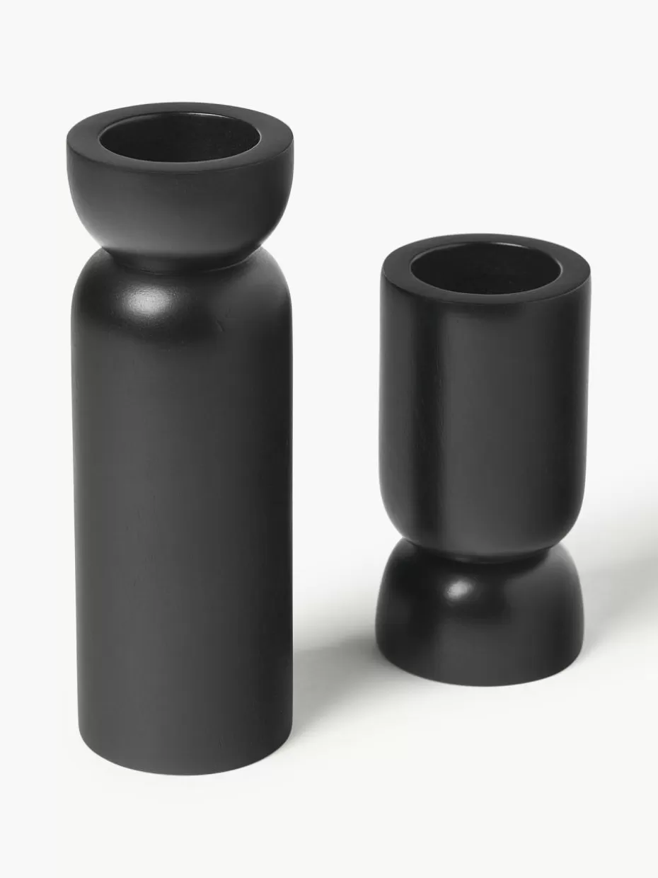 Kerzenständer & Kerzenhalter-Westwing Collection Teelichthalter Matti aus Mangoholz, 2er-Set Schwarz