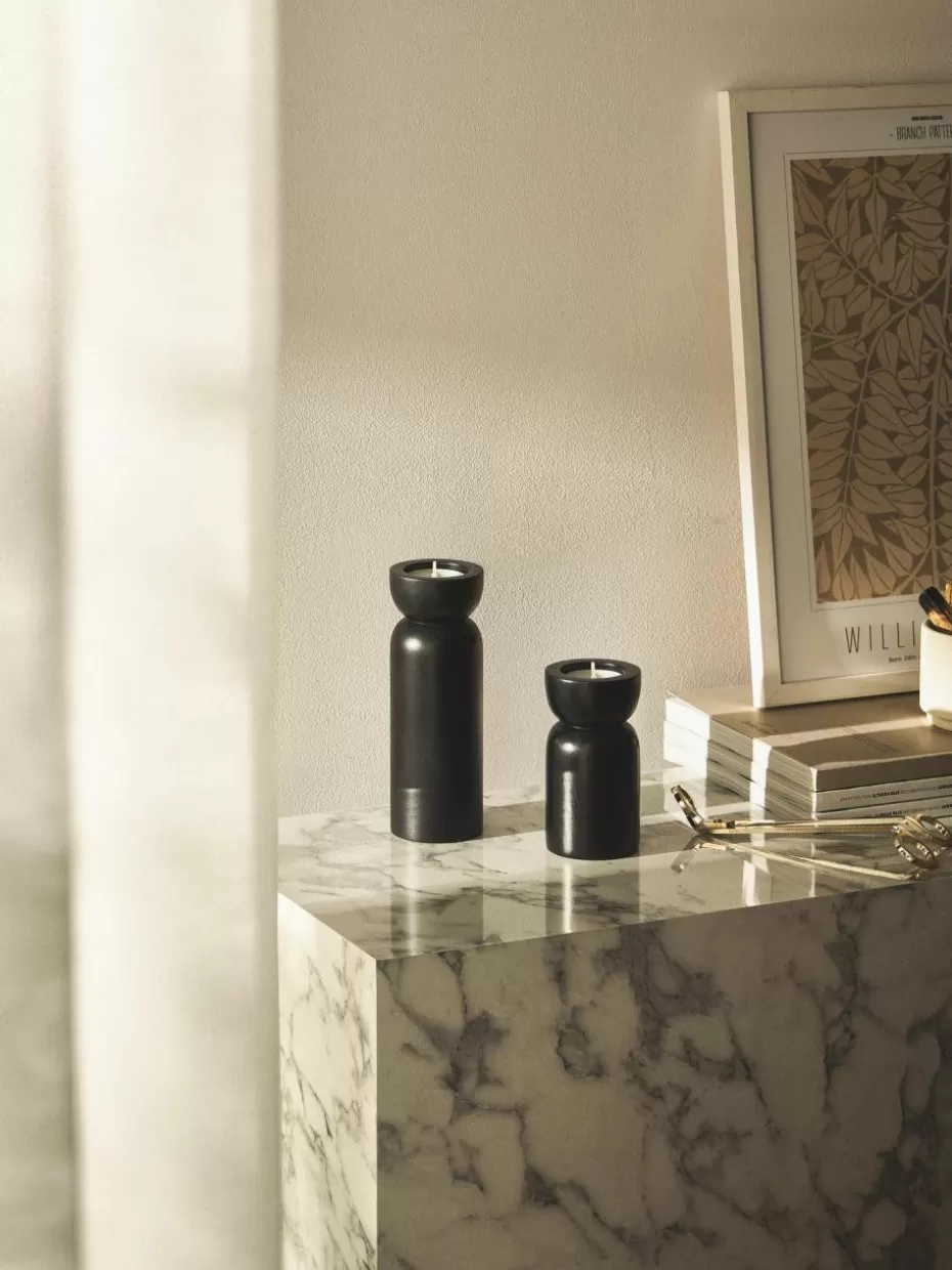 Kerzenständer & Kerzenhalter-Westwing Collection Teelichthalter Matti aus Mangoholz, 2er-Set Schwarz