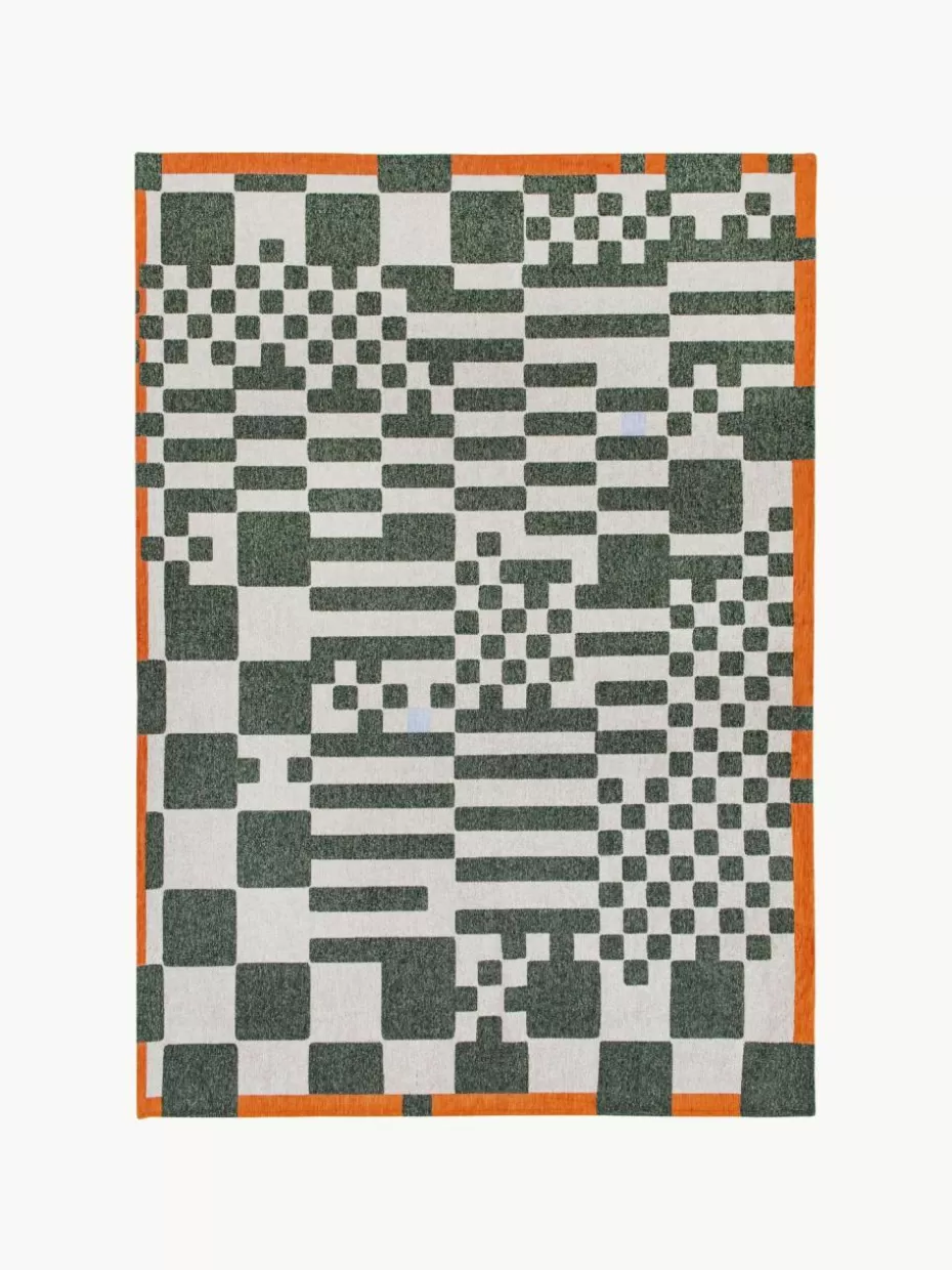 Rechteckige Teppiche-Louis de Poortere Teppich Honey mit grafischem Muster Dunkelgrün, Off White, Orange