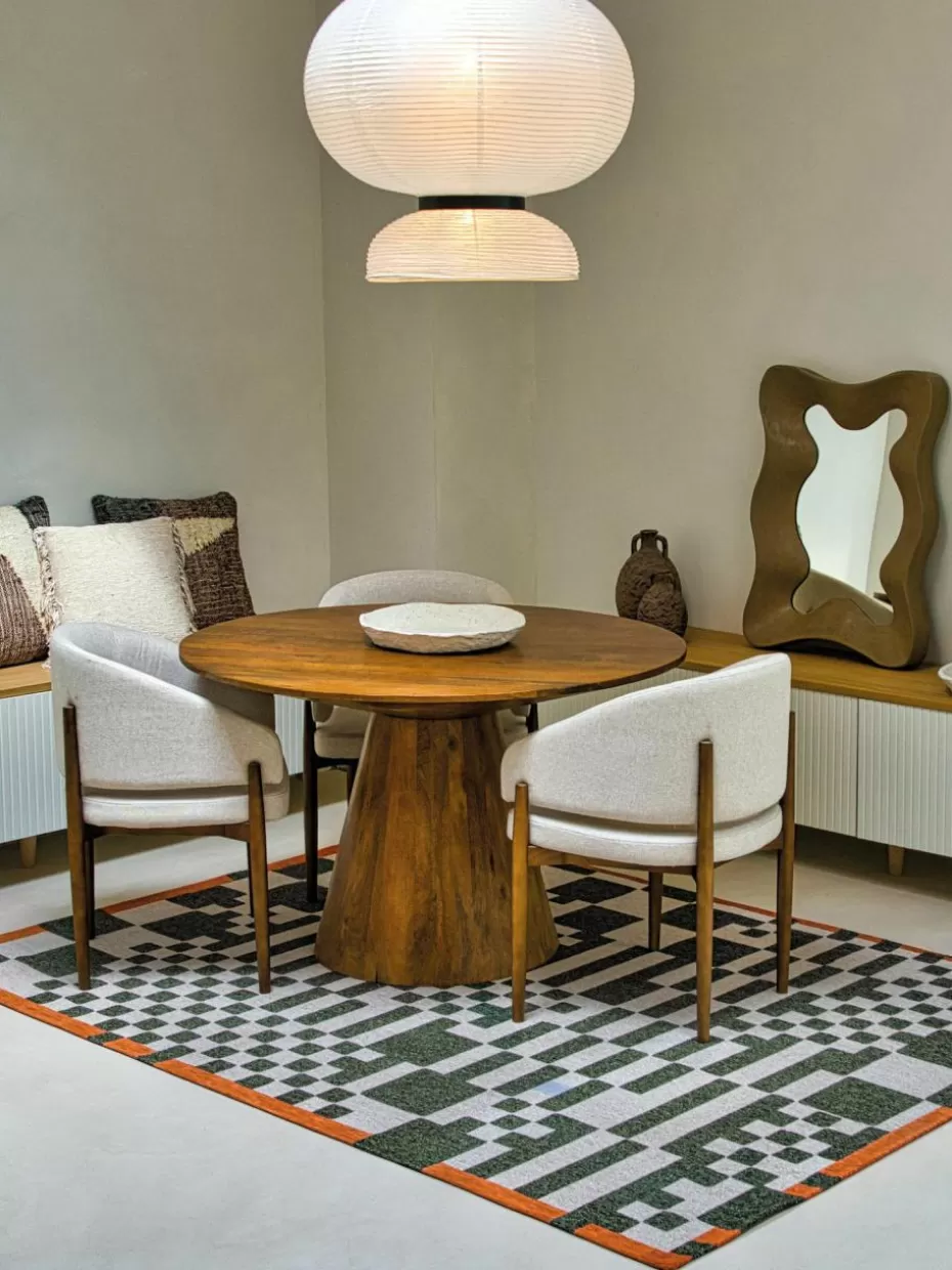 Rechteckige Teppiche-Louis de Poortere Teppich Honey mit grafischem Muster Dunkelgrün, Off White, Orange