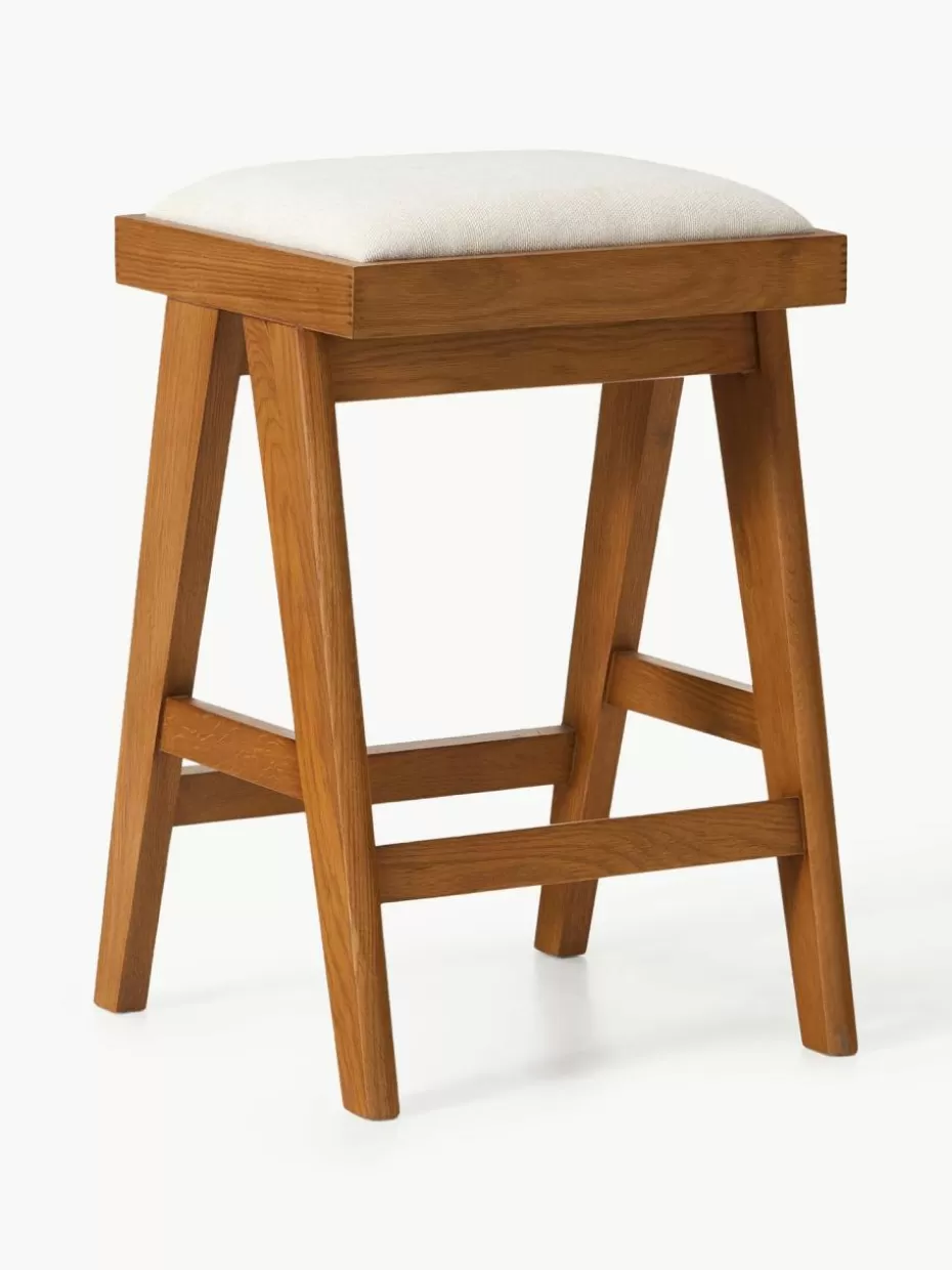 Barhocker-Westwing Collection Thekenhocker Sissi mit Polsterung Webstoff Cremeweiß, dunkles Eichenholz