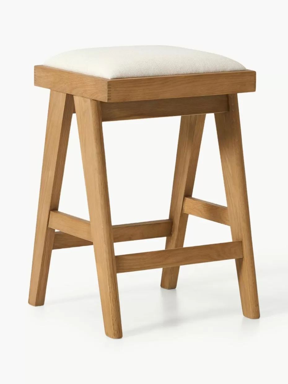 Barhocker-Westwing Collection Thekenhocker Sissi mit Polsterung Webstoff Cremeweiß, helles Eichenholz