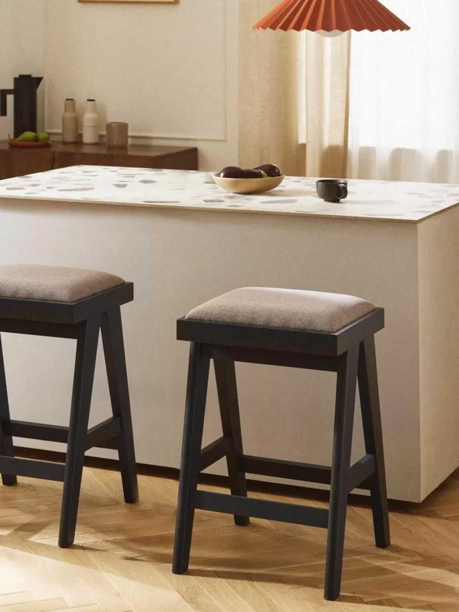 Barhocker-Westwing Collection Thekenhocker Sissi mit Polsterung Webstoff Greige, Schwarz