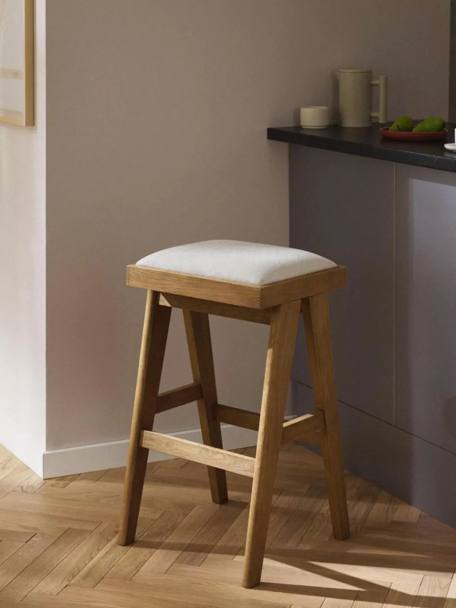 Barhocker-Westwing Collection Thekenhocker Sissi mit Polsterung Webstoff Cremeweiß, helles Eichenholz
