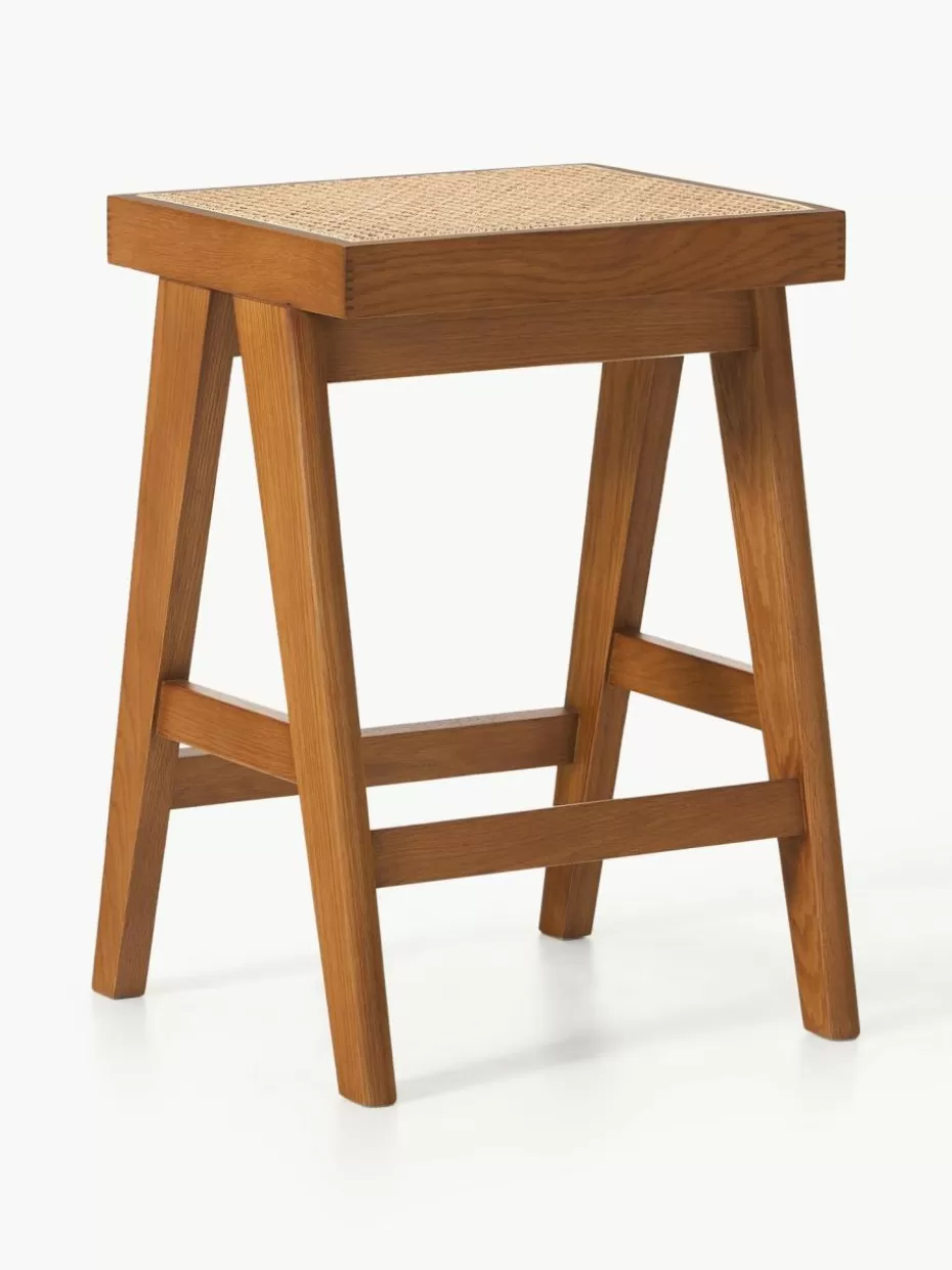 Barhocker-Westwing Collection Thekenhocker Sissi mit Wiener Geflecht Dunkles Eichenholz, Hellbeige