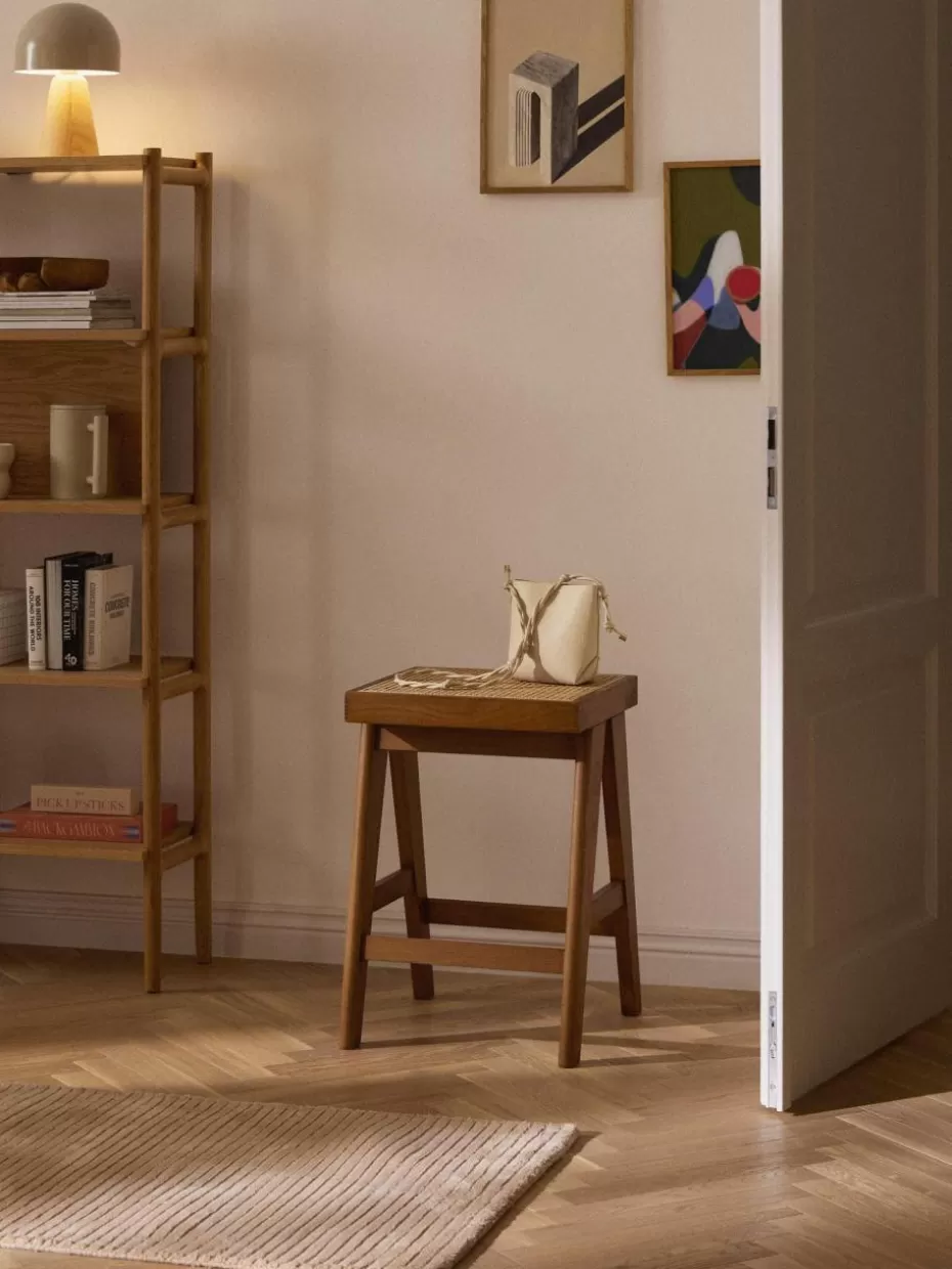 Barhocker-Westwing Collection Thekenhocker Sissi mit Wiener Geflecht Dunkles Eichenholz, Hellbeige