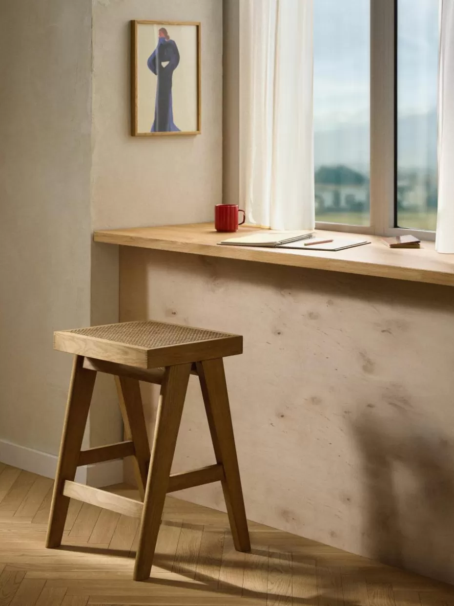 Barhocker-Westwing Collection Thekenhocker Sissi mit Wiener Geflecht Helles Eichenholz, Hellbeige