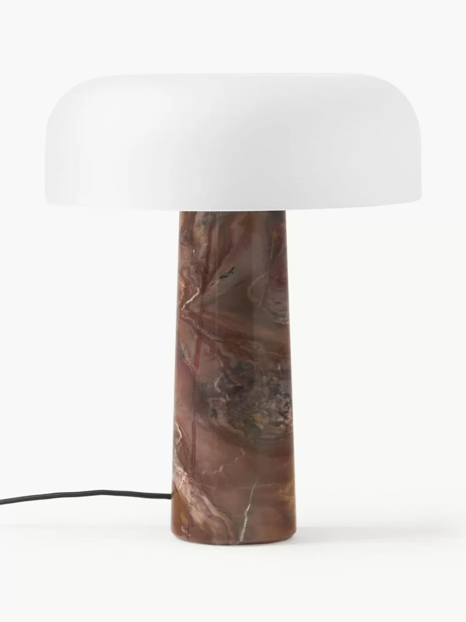 Nachttischlampen-Westwing Collection Tischlampe Carla mit Marmorfuß Weiß, Braun marmoriert