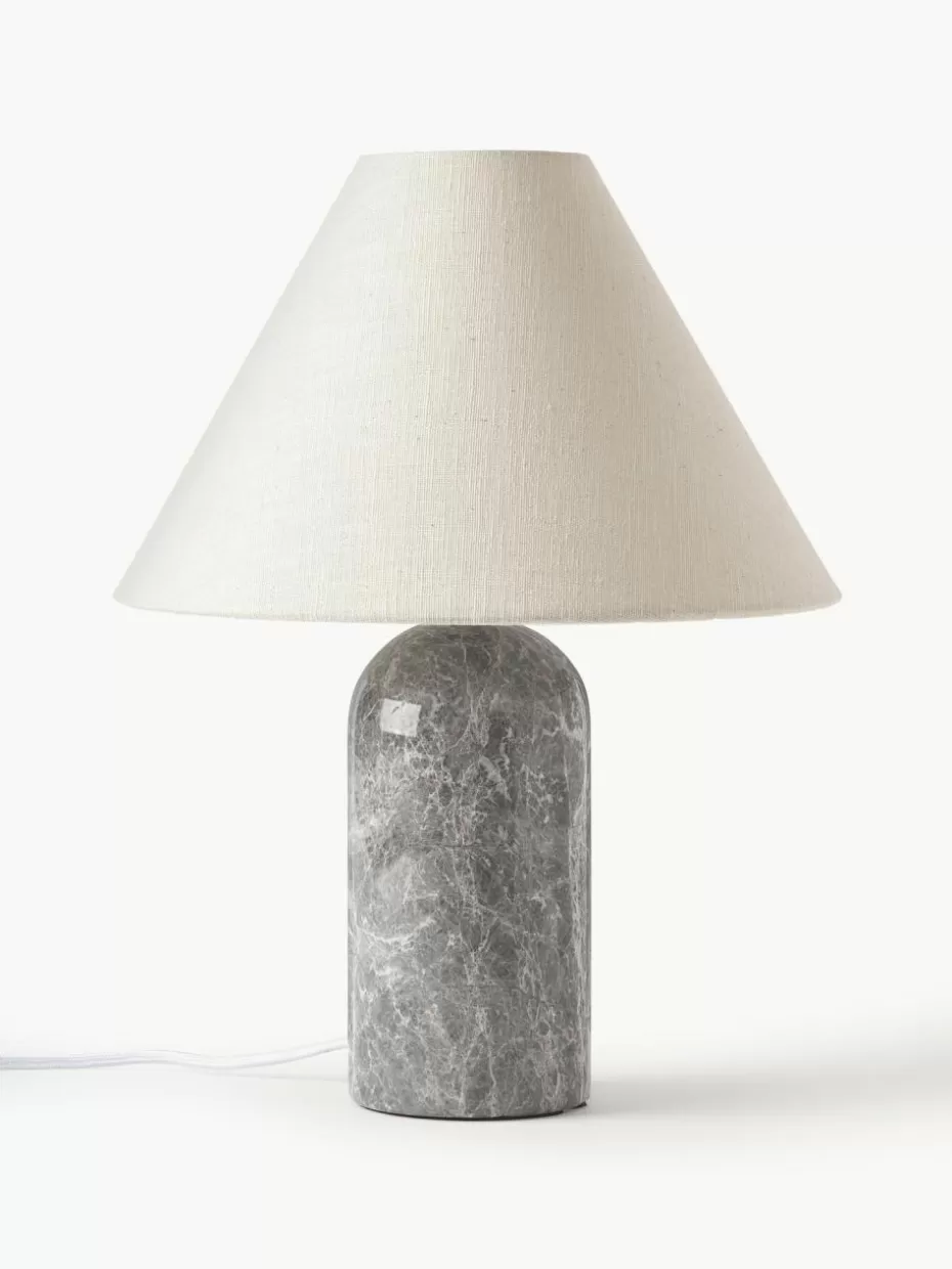 Nachttischlampen-Westwing Collection Tischlampe Gia mit Marmorfuß Beige, Grau, marmoriert