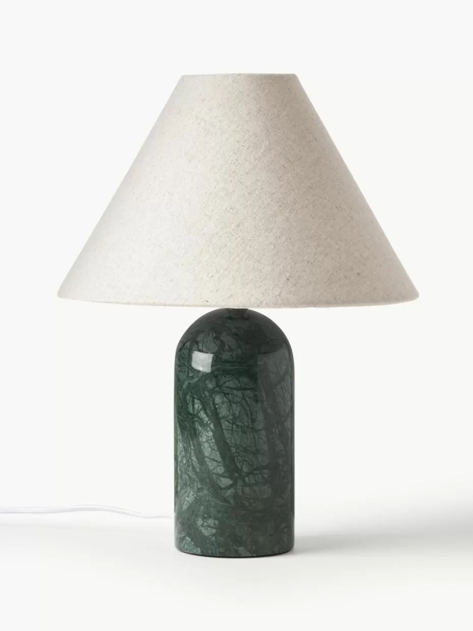 Nachttischlampen-Westwing Collection Tischlampe Gia mit Marmorfuß Beige, Dunkelgrün, marmoriert