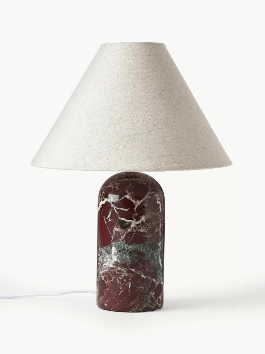 Nachttischlampen-Westwing Collection Tischlampe Gia mit Marmorfuß Beige, Rot, marmoriert