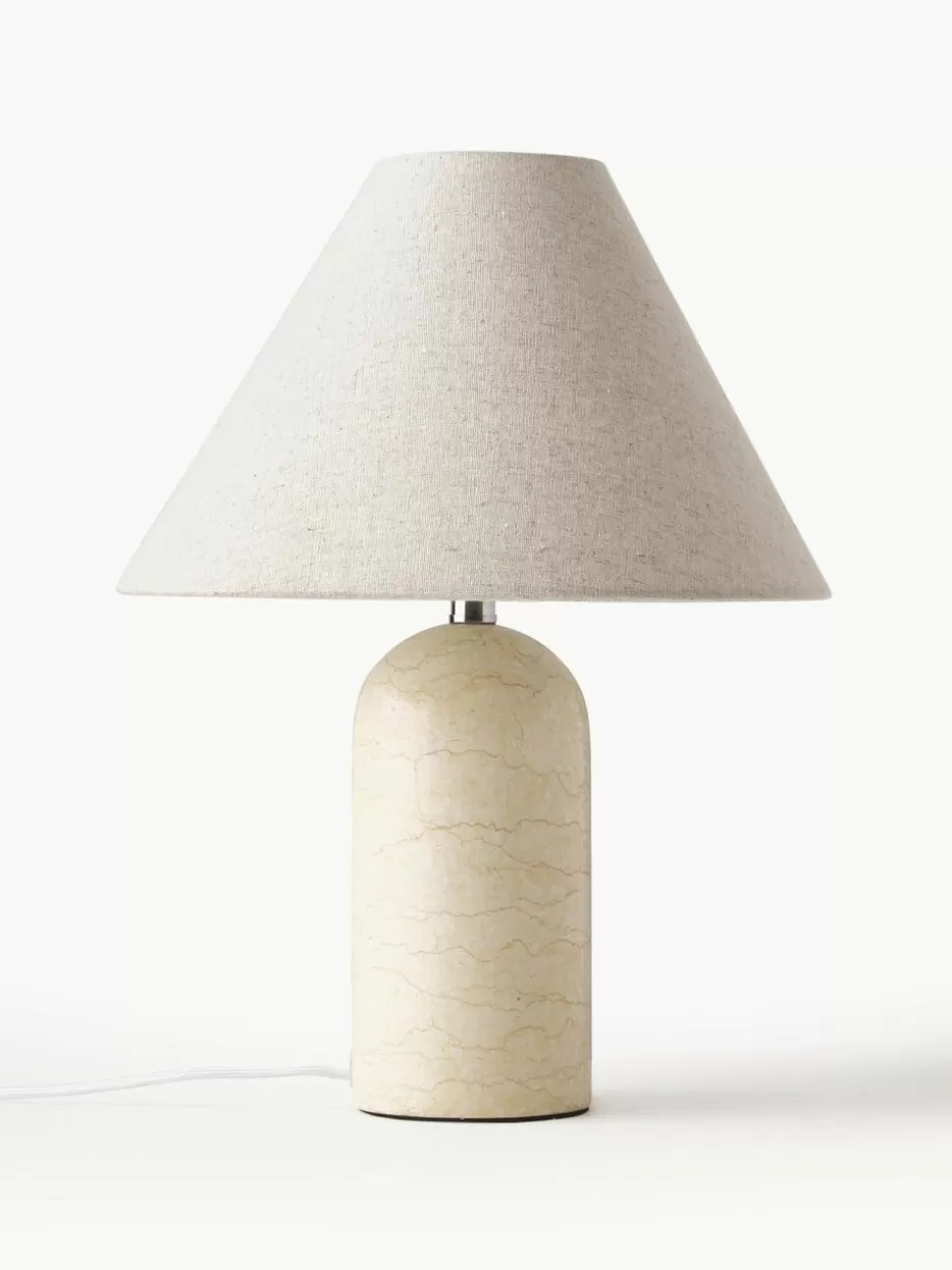 Nachttischlampen-Westwing Collection Tischlampe Gia mit Marmorfuß Beige, marmoriert