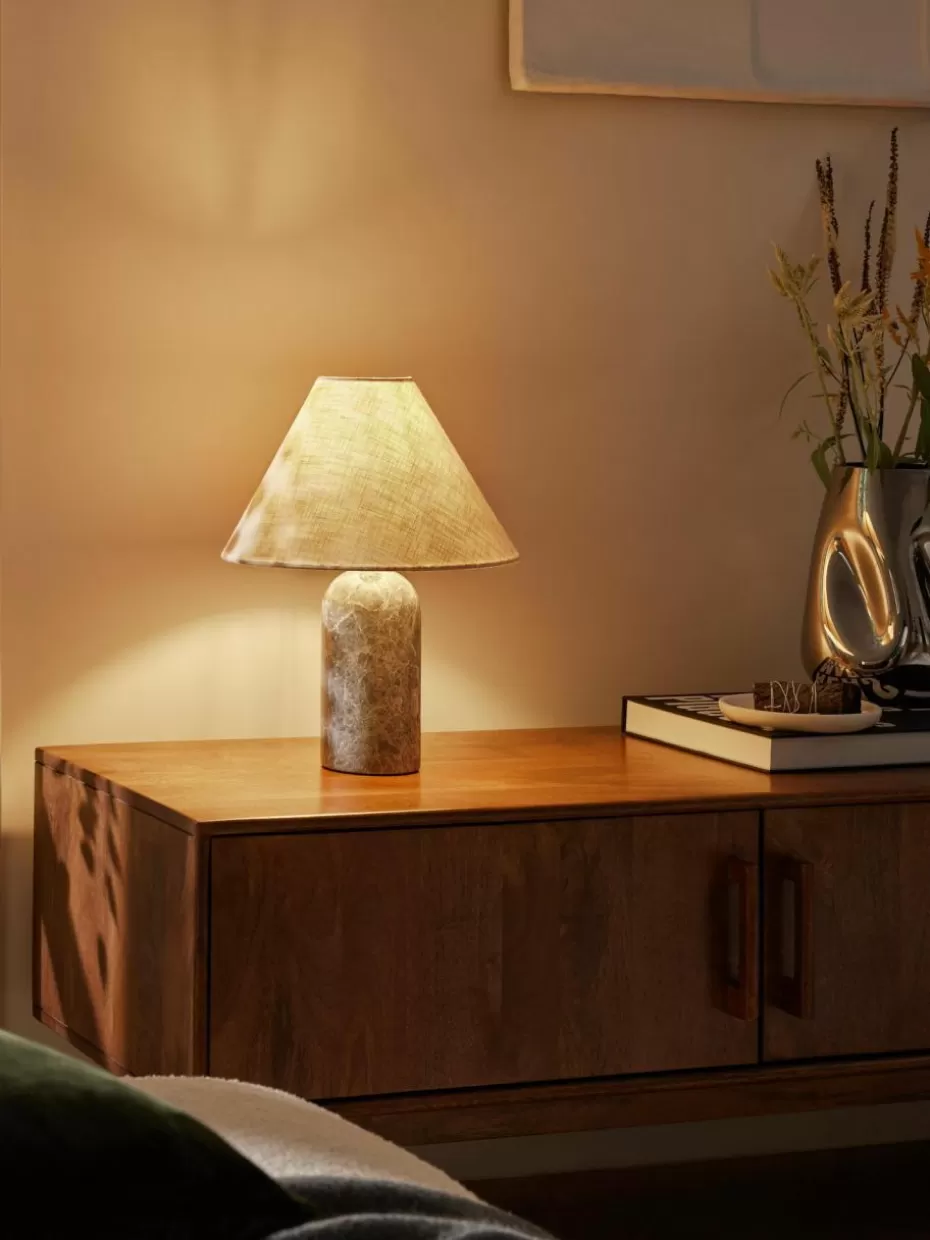Nachttischlampen-Westwing Collection Tischlampe Gia mit Marmorfuß Beige, Grau, marmoriert
