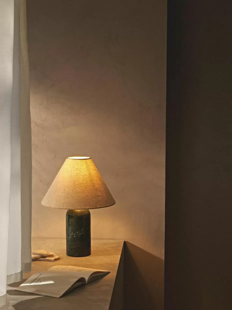 Nachttischlampen-Westwing Collection Tischlampe Gia mit Marmorfuß Beige, Dunkelgrün, marmoriert