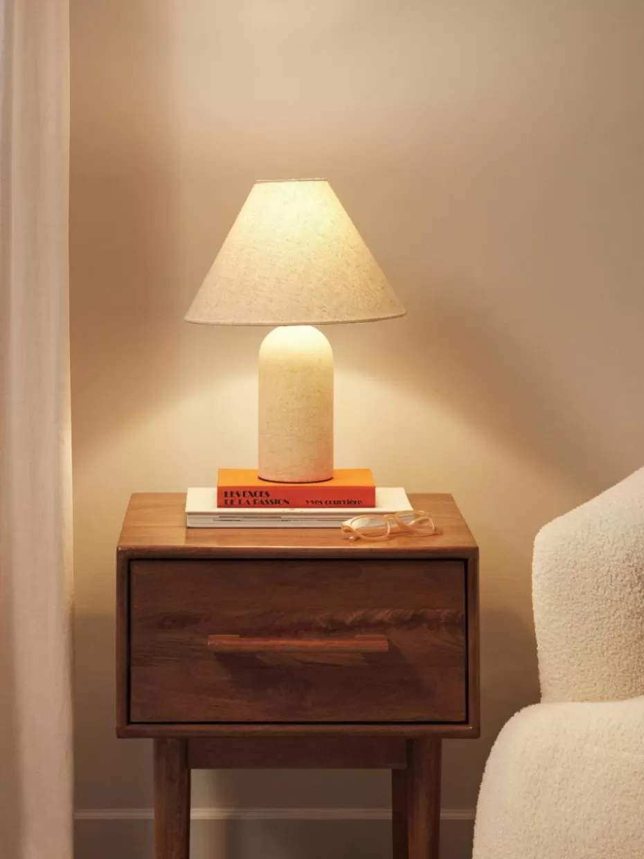 Nachttischlampen-Westwing Collection Tischlampe Gia mit Marmorfuß Beige, marmoriert