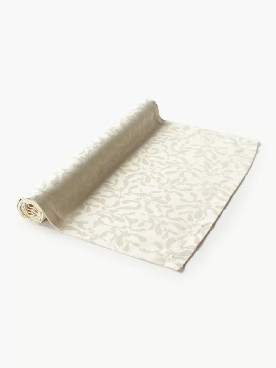 Tischläufer-Westwing Collection Tischläufer Hollyn mit winterlichem Motiv Hellbeige