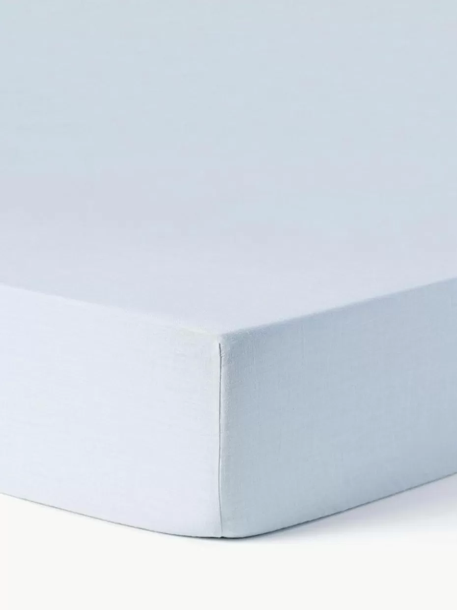 Spannbettlaken-Westwing Collection Topper-Spannbettlaken Airy, gewaschenes Leinen Hellblau