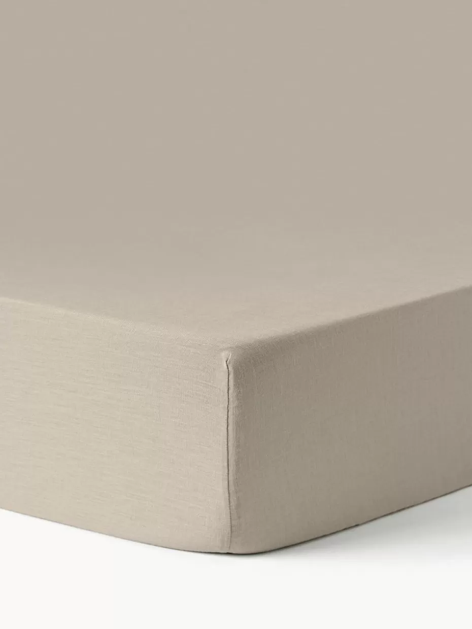 Spannbettlaken-Westwing Collection Topper-Spannbettlaken Airy, gewaschenes Leinen Beige