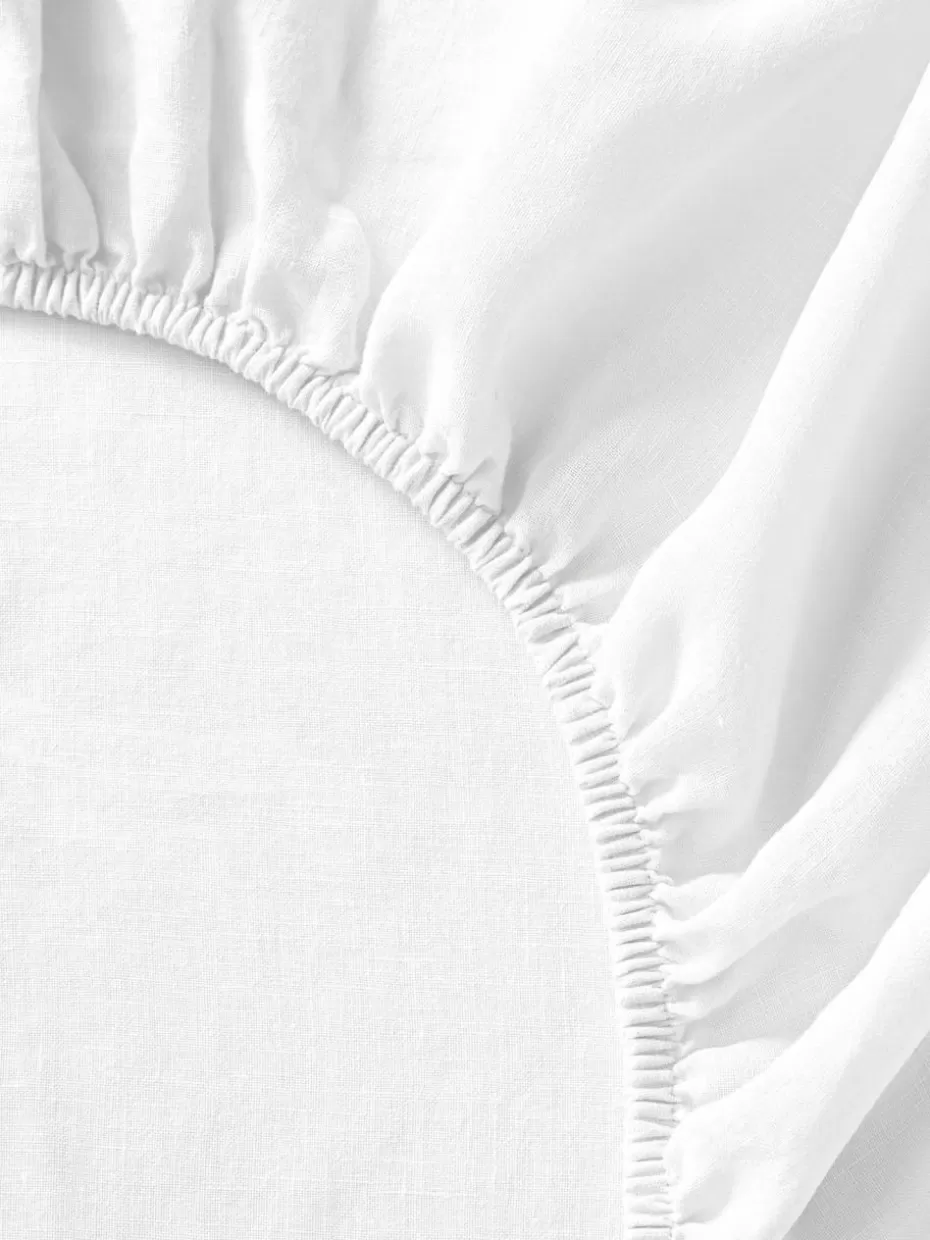 Spannbettlaken-Westwing Collection Topper-Spannbettlaken Airy, gewaschenes Leinen Weiß