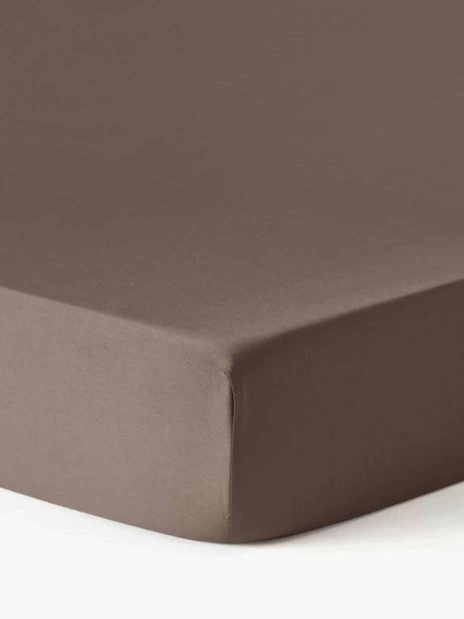 Spannbettlaken-Westwing Collection Topper-Spannbettlaken Comfort, Baumwollsatin Dunkelbraun