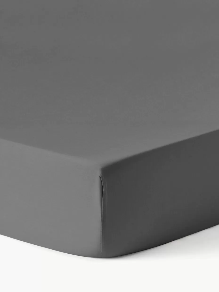 Spannbettlaken-Westwing Collection Topper-Spannbettlaken Comfort, Baumwollsatin Dunkelgrau