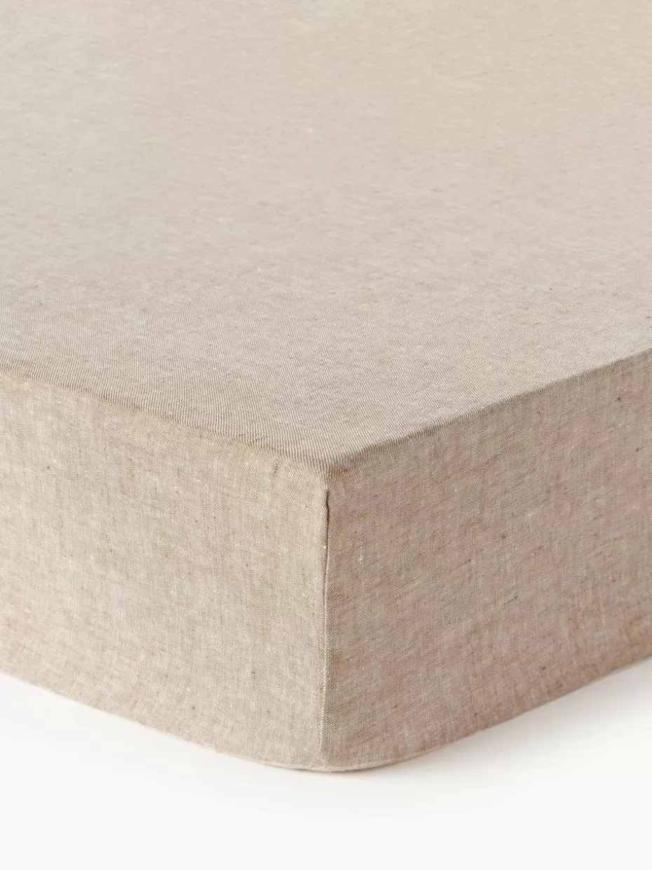 Spannbettlaken-Westwing Collection Topper-Spannbettlaken Linna, Leinen Dunkelbraun