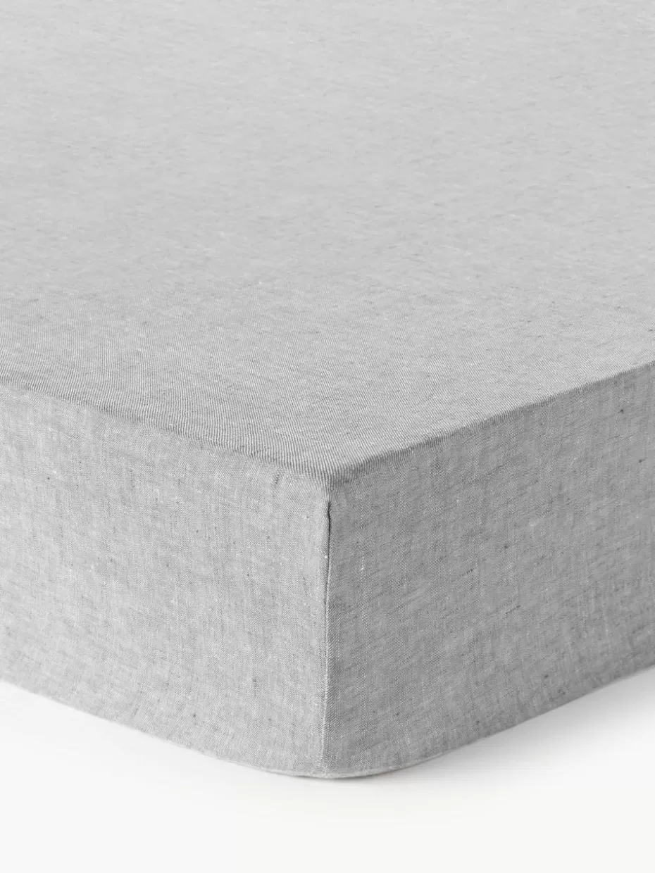 Spannbettlaken-Westwing Collection Topper-Spannbettlaken Linna, Leinen Dunkelgrau