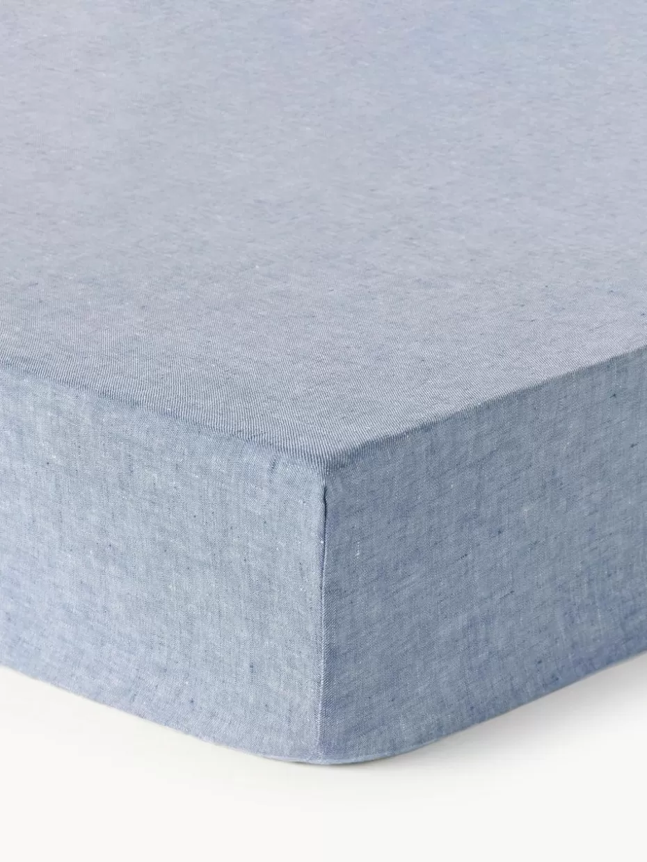 Spannbettlaken-Westwing Collection Topper-Spannbettlaken Linna, Leinen Dunkelblau