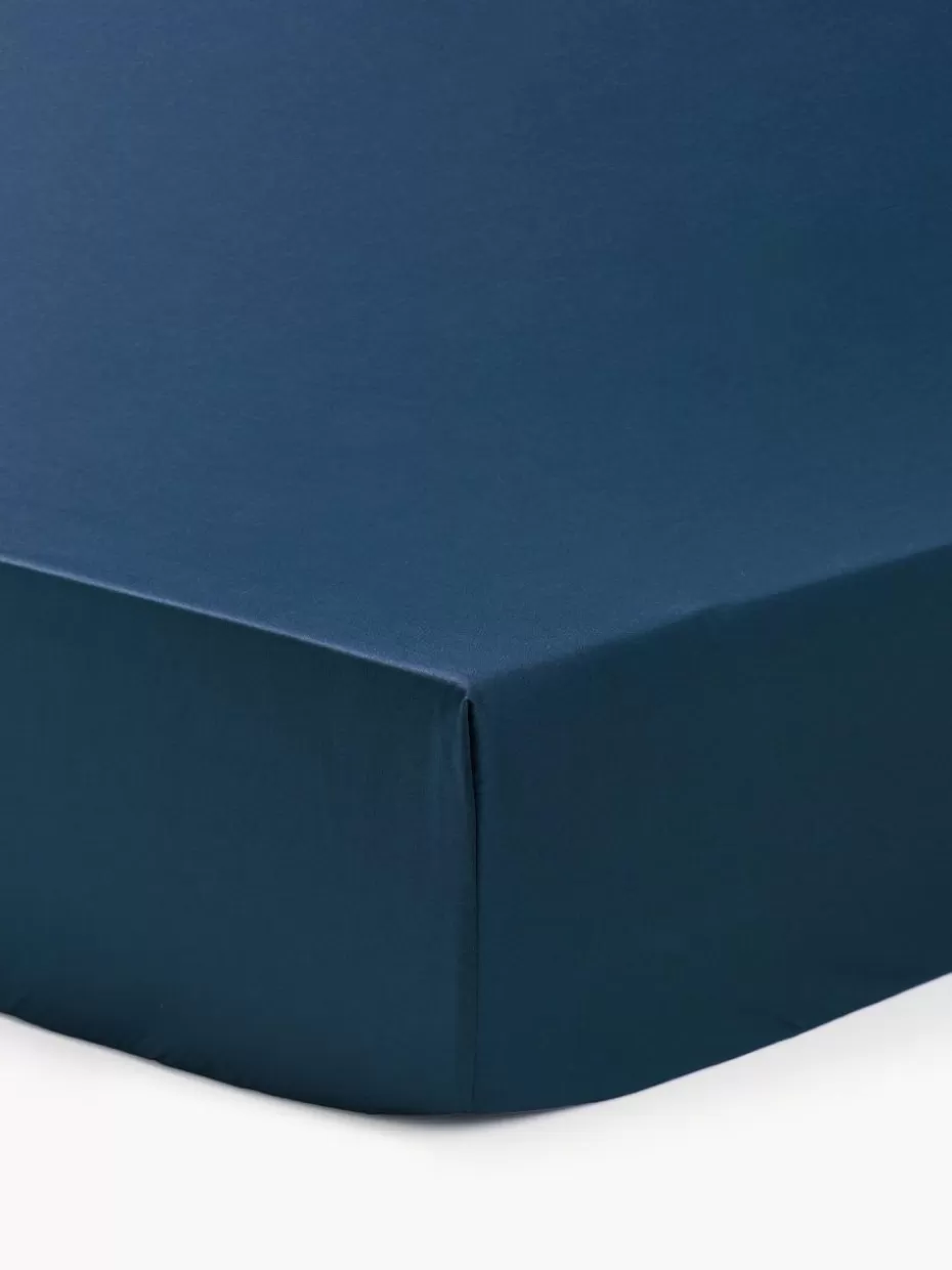 Spannbettlaken-Westwing Collection Topper-Spannbettlaken Premium, Baumwollsatin Dunkelblau