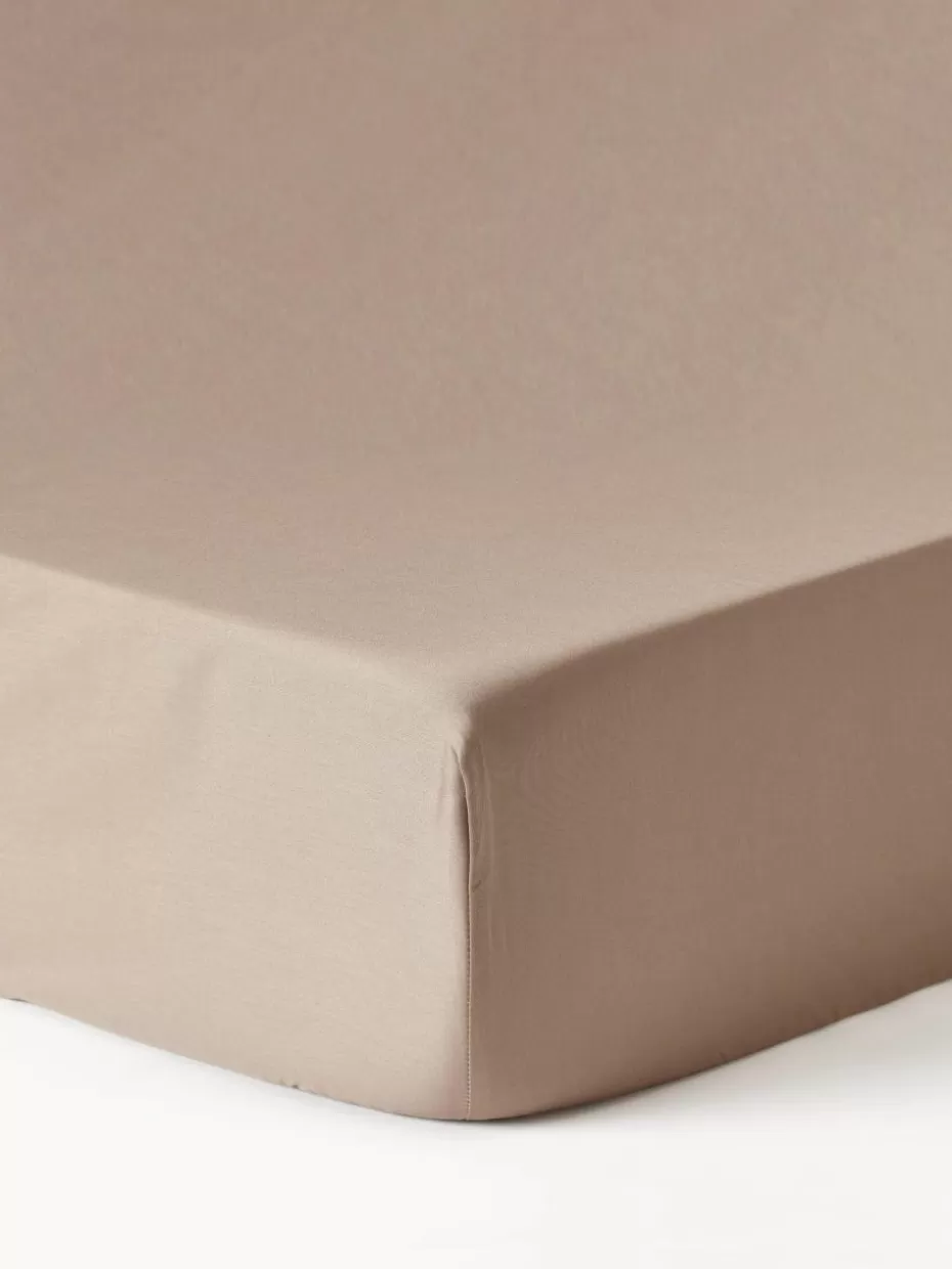 Spannbettlaken-Westwing Collection Topper-Spannbettlaken Premium, Baumwollsatin Beige