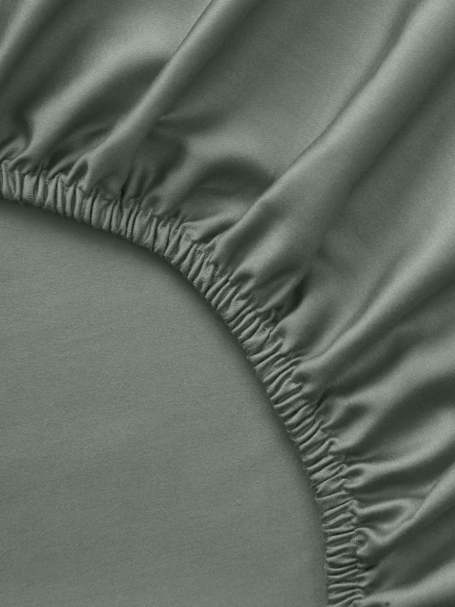 Spannbettlaken-Westwing Collection Topper-Spannbettlaken Premium, Baumwollsatin Dunkelgrün