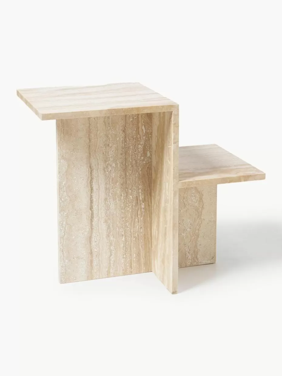 Beistelltische-ferm LIVING Travertin-Beistelltisch Distinct mit zwei Tischplatten Travertin Beige