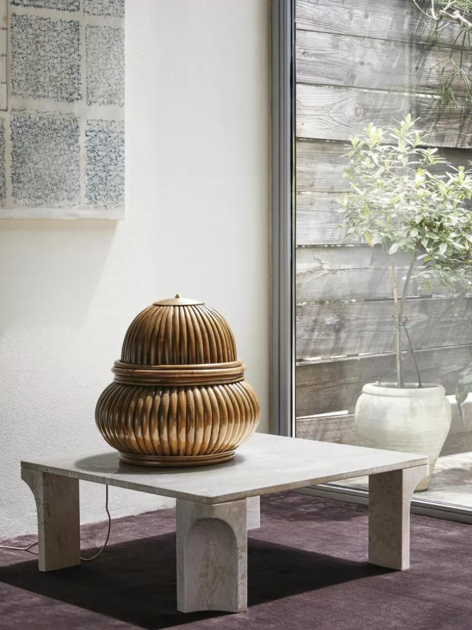Couchtische-GUBI Travertin-Couchtisch Doric, B 80 cm Travertin Beigetöne
