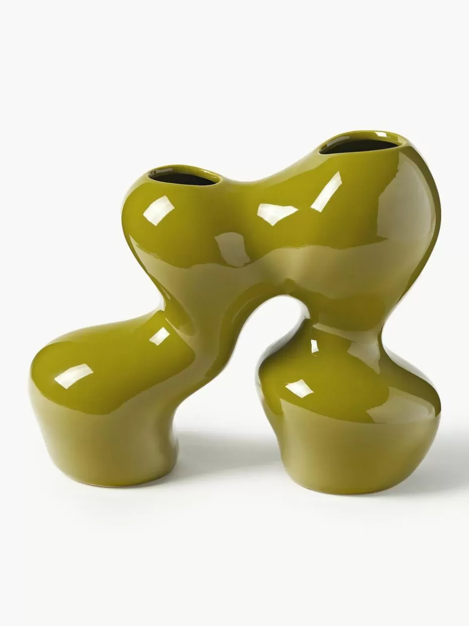 Vasen-Westwing Collection Vase Madhuri aus Steinzeug, H 25 cm Grün