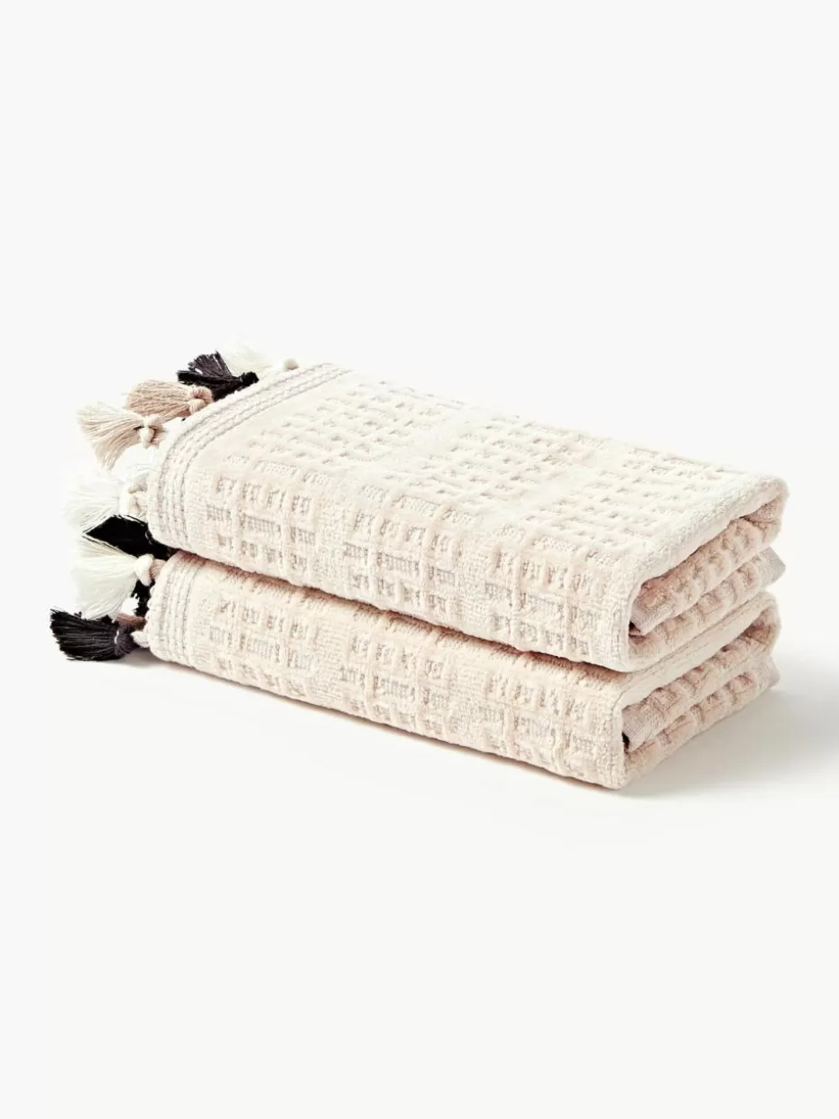 Handtücher-Westwing Collection Velours-Handtuch Tallulah mit dekorativen Fransen, in verschiedenen Größen Beige, Weiß- und Beigetöne