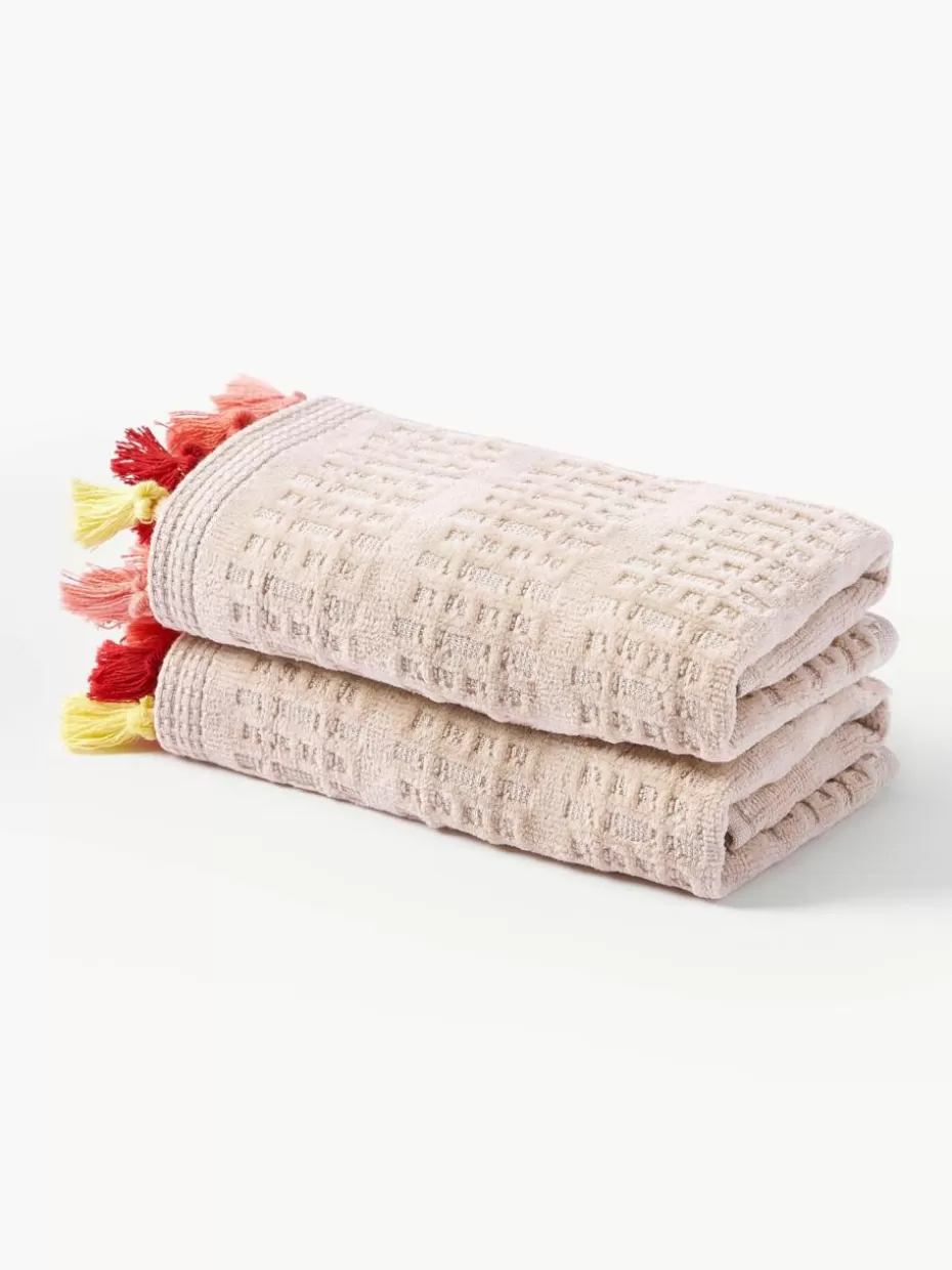 Handtücher-Westwing Collection Velours-Handtuch Tallulah mit dekorativen Fransen, in verschiedenen Größen Peach, Rosa- und Gelbtöne