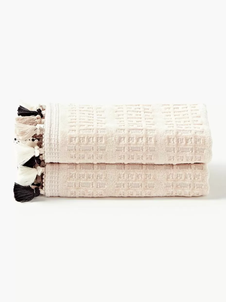 Handtücher-Westwing Collection Velours-Handtuch Tallulah mit dekorativen Fransen, in verschiedenen Größen Beige, Weiß- und Beigetöne